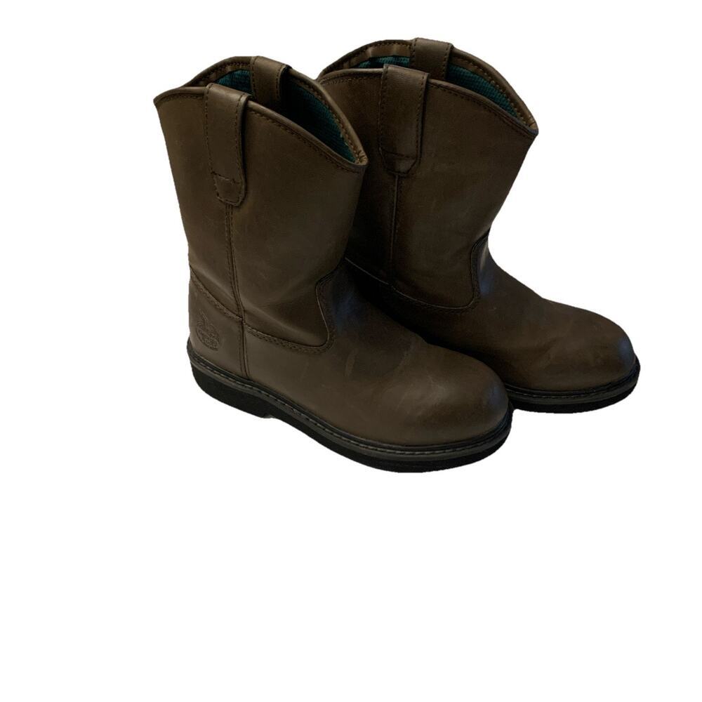 Georgia Boot Wellington Youth 2.5M Brown Leather Pull On Work Boots 7"